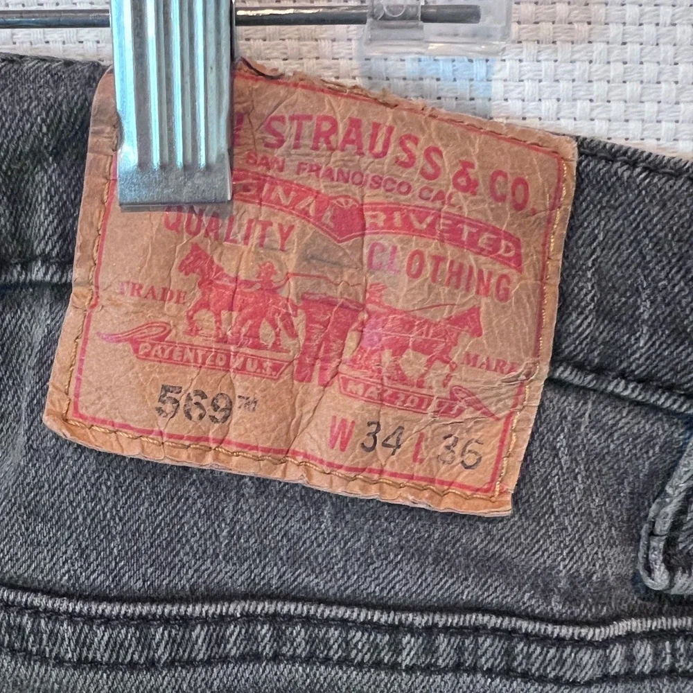 Levis 569 Loose Straight Fit Jeans‎ Mens 34x36 Black Wash Denim Pants READ